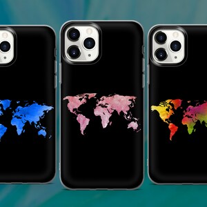 Coque de portable aquarelle carte du monde pour iPhone 15 14 13 12 Pro 11, SE, Samsung S23 S22 A73 A53 A13 A14 S21 Fe S20, Pixel 8 7 6A