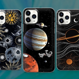 Moon Planets Phone Case Stars Space Cover for iPhone 15 14 13 12 Pro 11 XR SE, Samsung S23 S22 A73 A53 A13 A14 S21 Fe S20, Pixel 8 7 6A