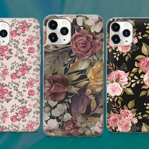 ヴィンテージ ローズ パターン 携帯ケース 花柄カバー iPhone 15 14 13 12 Pro 11 XR SE、Samsung S23 S22 A73 A53 A13 A14 S21 Fe S20、Pixel 8 7 6A用