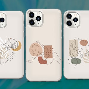 Line Art Women Body Phone Case Abstract Cover for iPhone 15 14 13 12 Pro 11 XR SE, Samsung S23 S22 A73 A53 A13 A14 S21 Fe S20, Pixel 8 7 6A