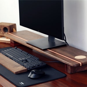 Personalized Dual Computer Monitor Stand, Screen Stand, Monitor Riser, Mac Stand,Side Shelf and Full Shelf,Includes 15W wireless charger