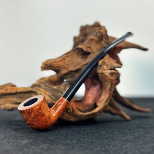 Smooth  Churchwarden Briar wood tobacco pipe ,Vulcanizationpipe handle,volcano shaped pipe,Smoking Pipe,3 mm Filter ,Gift for smoker