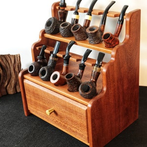 Tobacco Pipes Rack,Gift for smokers,father&#39;s day gift，Solid wood pipe stand,Tobacco storage box,stand for 10 pipes