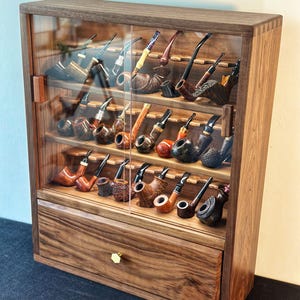 Stand for 24 Tobacco Pipe,Tobacco Pipe Cabinet,Equipped with rechargeable sensor lighting,Tobacco pipe stand,Gift for husband