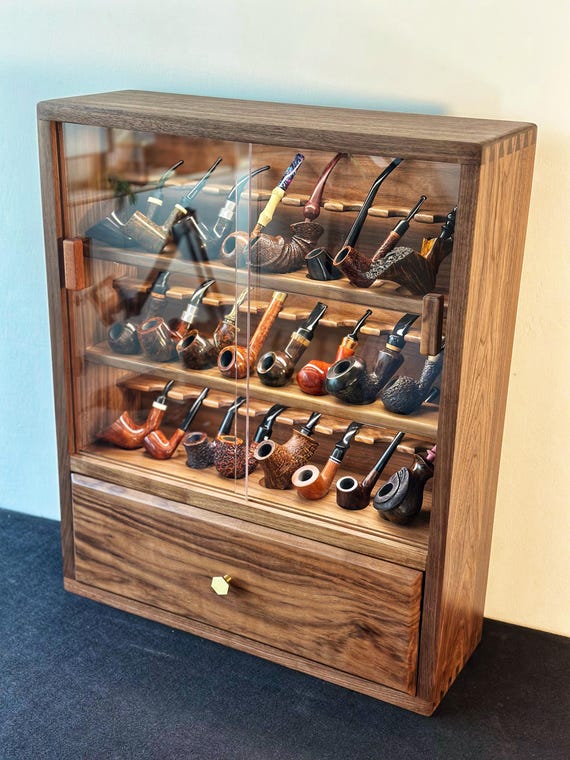 Stand for 24 Tobacco Pipe,tobacco Pipe Cabinet,equipped With Rechargeable  Sensor Lighting,tobacco Pipe Stand,gift for Husband