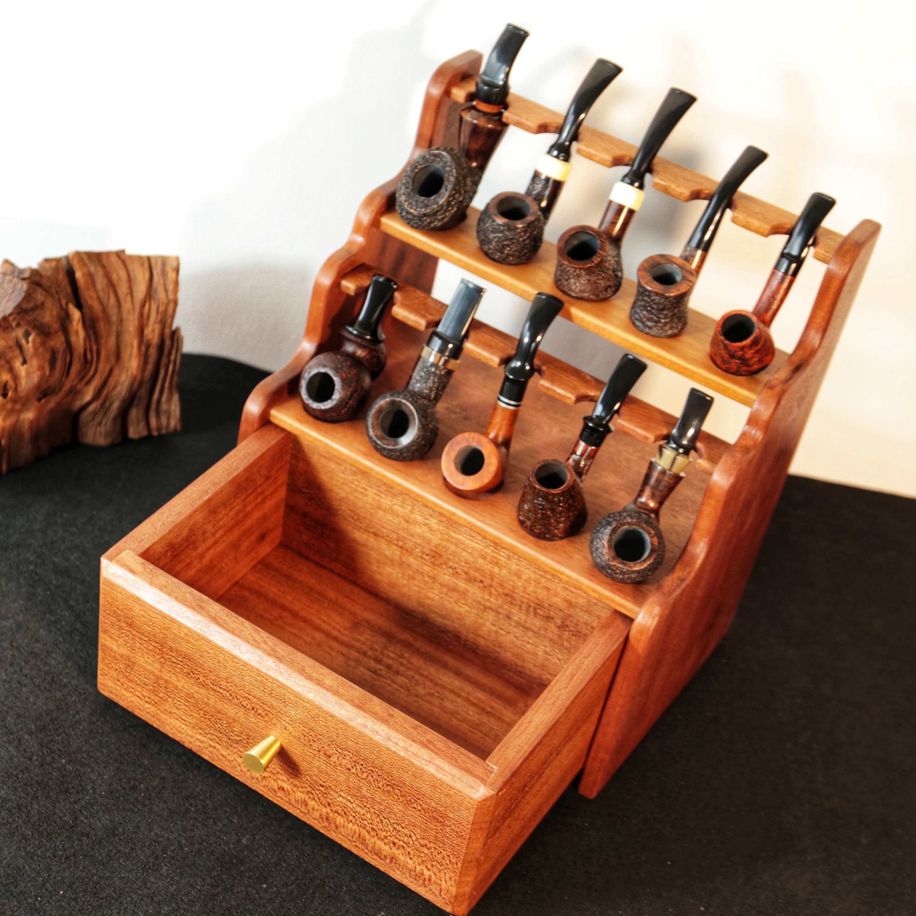 Stand for 10 Pipes,solid Wood Pipe Stand,tobacco Storage Box,tobacco Pipes  Rack,gift for Smokers,father's Day Gift