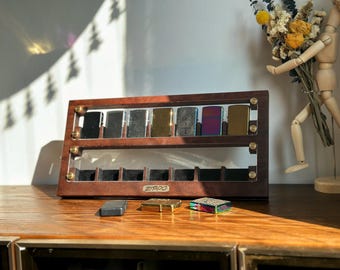 Black walnut solid wood custom Zippo lighter storage box,Store/display 14 Zippo lighters, support customization
