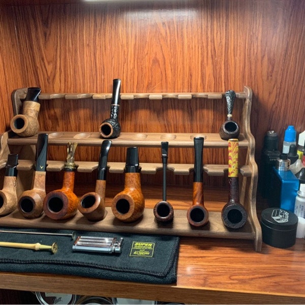 Tobacco Pipes Rack,Stand For 16 PIPES, Black Walnut Wood ,Pipe Rack, Smoking Pipes Rack,pipe stand ashtray