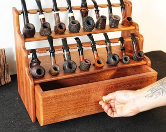 Tobacco storage box,Solid wood pipe stand,stand for 16 pipes,Tobacco Pipes Rack,Gift for smokers,father's day gift