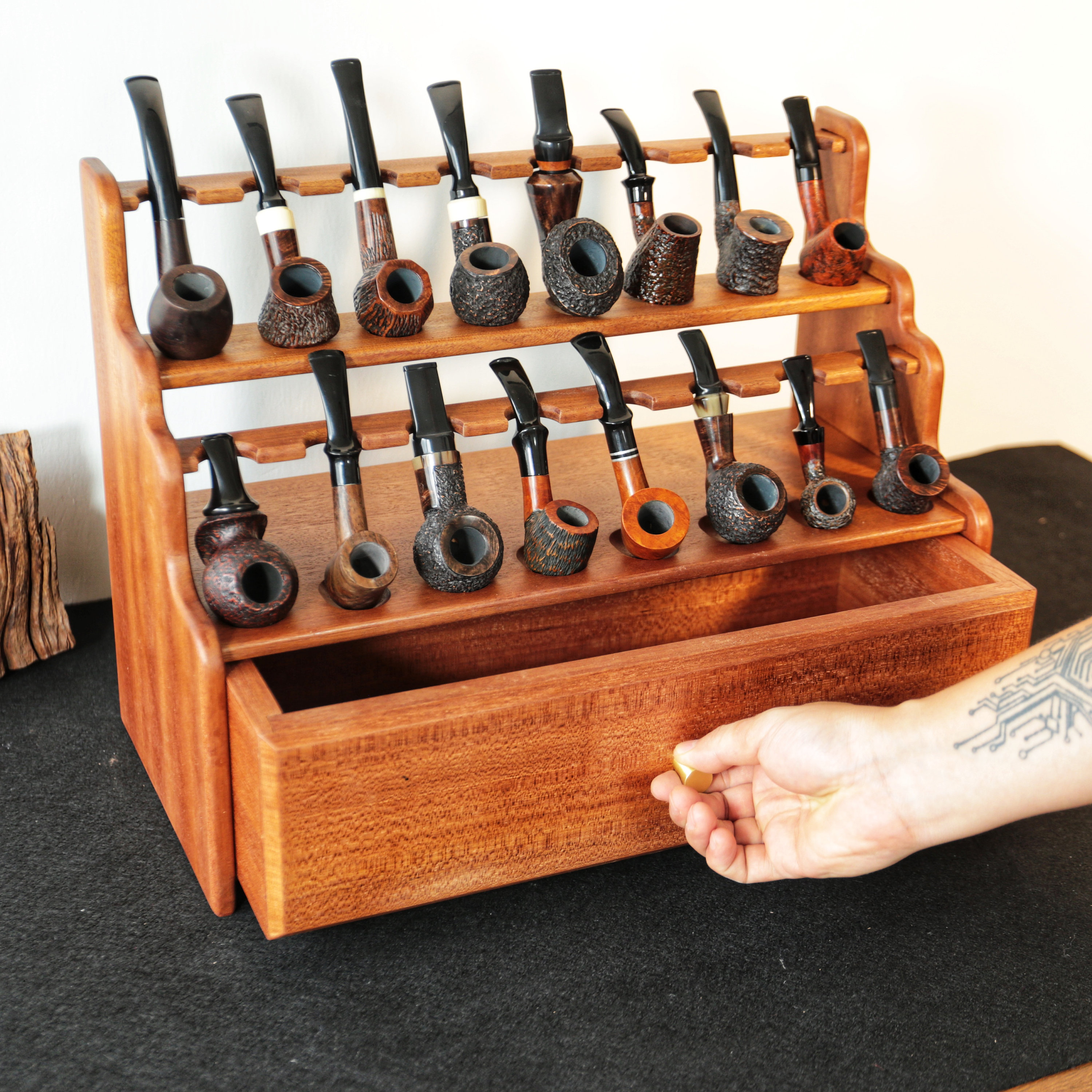 Ensemble Pipe à Tabac En Bois Avec Accessoires - 15 Cm, Support, Outils 3 En 1 - Cadeau Fumeur