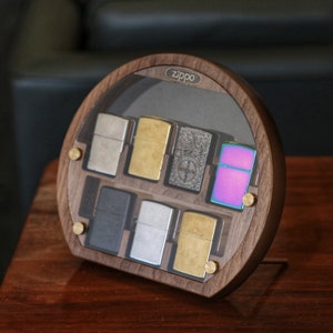 Koffer voor 7 Zippo-aanstekers, verzamelbare organizerbox, walnoot hol zippo-rek, compartimentvitrine, display, aanstekerdoos, Zippo-doos