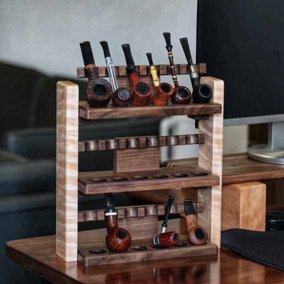 Tobacco Pipe Stand Pipe Rack for 3 Pipes Pipe Holder Handmade From Solid  Wood Pipe Rest Personalised Stand With Custom Engraving 