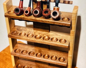 Pipes Rack,Stand For 28 PIPES, Black Walnut Wood ,Pipe Rack, Smoking Pipes Rack , Gift for smokers,Father's Day Gift