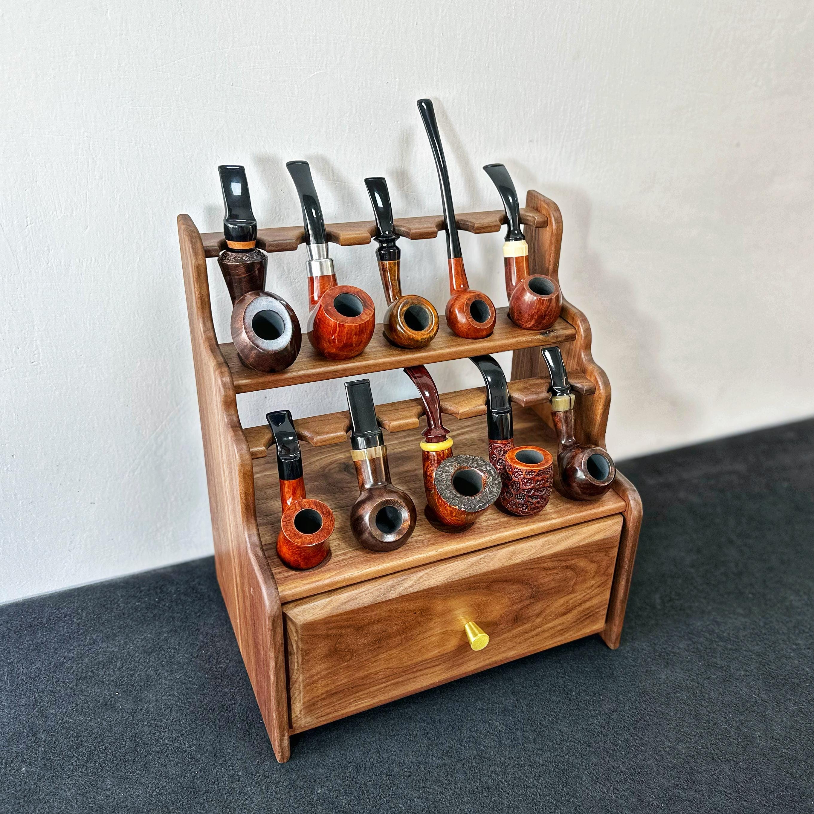 Timber Pipe Rack Walnut Wood Pipe Stand,tobacco Storage Box,stand for 10 Pipes,tobacco ...