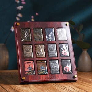 Porta Zippo, porta Zippo, scatola portaoggetti da collezione, in legno massello fatto a mano, vetrina per 12 accendini Zippo, scatola per accendini, scatola Zippo