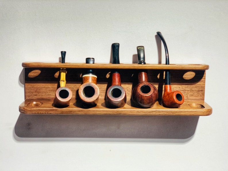 Tobacco Pipes Rack,stand for 7 PIPES on Wall, Black Walnut Wood ,pipe