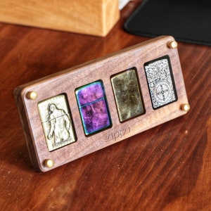 Vitrine voor 4 Zippo aanstekers, Walnut Lighters Box, Zippo box, Collectible Organizer Box, zippo rek, zippo houder, Compartiment Display Case
