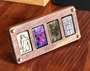 Display Case for 4 Zippo Lighters,Walnut Lighters Box,Zippo box,Collectible Organizer Box,zippo rack,zippo holder,Compartment Display Case
