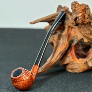Briar pipe,Smooth Churchwarden Tulip tobacco pipe,3 mm filter,Vulcanizationpipe handle,Beginner Pipe Kit for Smoking,Gift for smoker