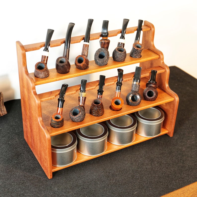 Timber Pipe Rack Solid Wood Pipe Stand,tobacco Storage Box,stand for 12 Pipes,tobacco ...