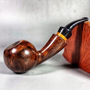 Smooth Blowfish tobacco Briar Pipe ,Large Classic Curved Pipe,Brown Smooth pipe,9 mm filter,Gift for smoker