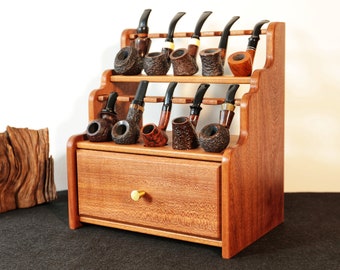 Solid wood pipe stand,Tobacco storage box,stand for 10 pipes,Tobacco Pipes Rack,Gift for smokers,father's day gift