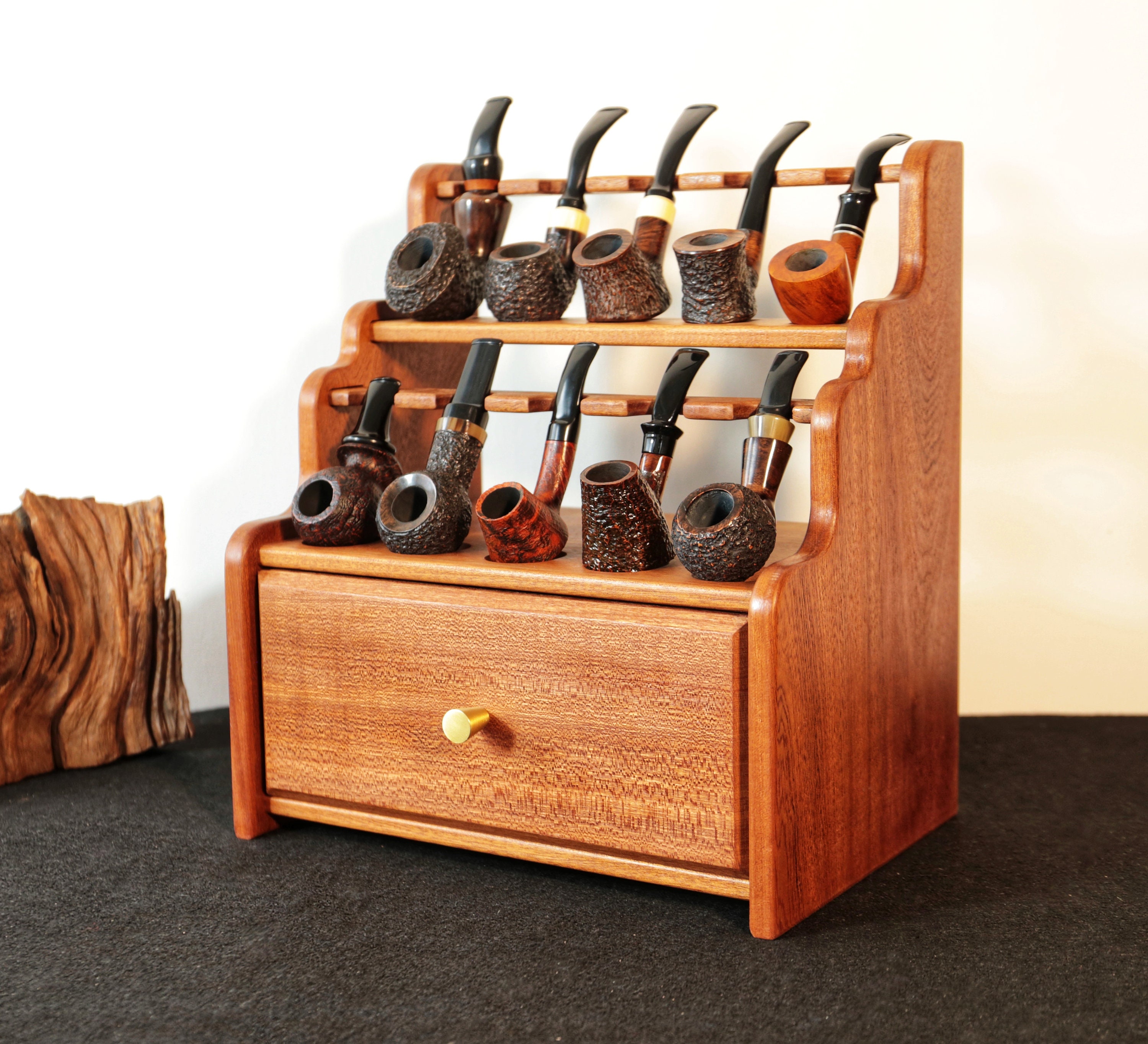 Solid Wood Pipe Stand,tobacco Storage Box,stand for 10 Pipes,tobacco Pipes  Rack,gift for Smokers,father's Day Gift