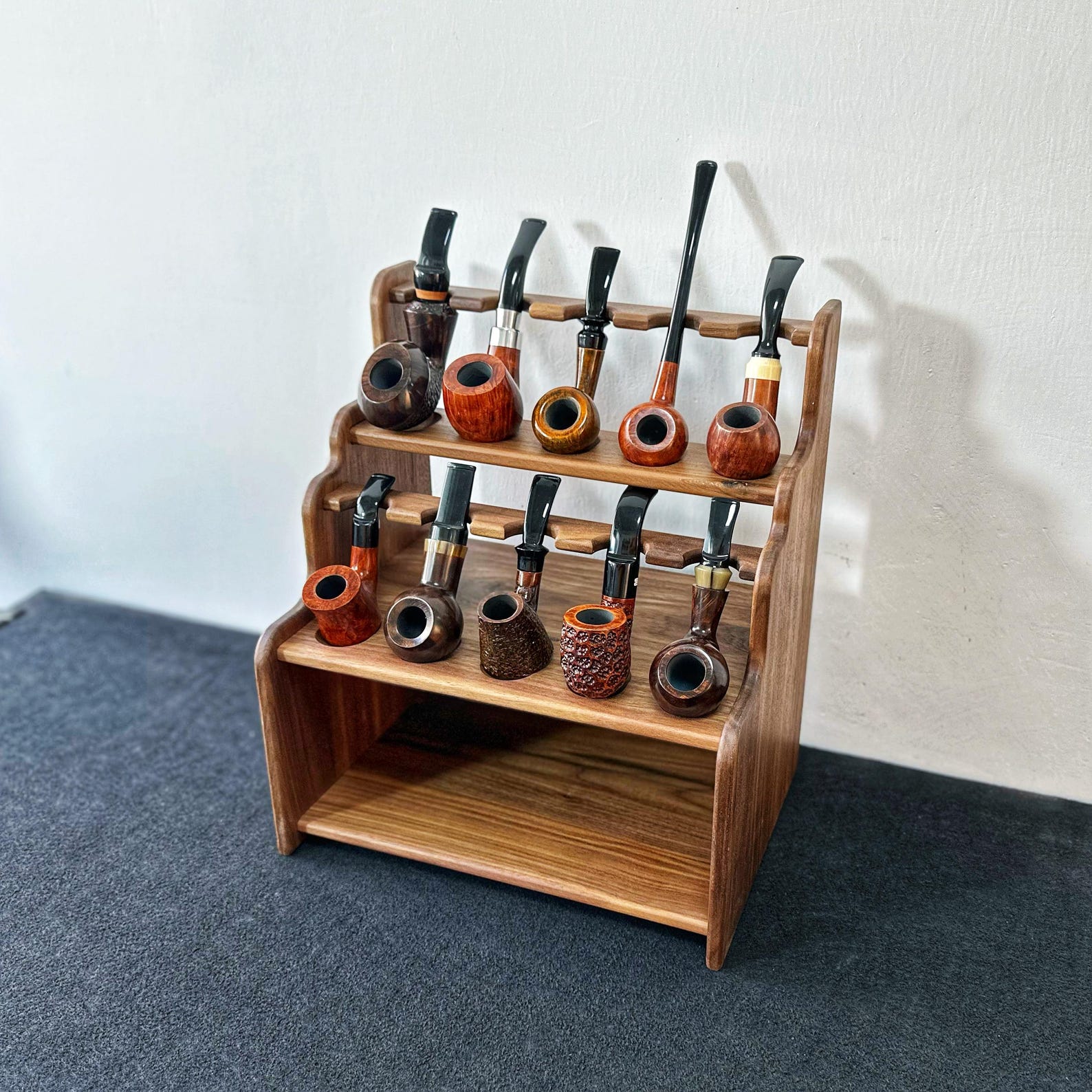Timber Pipe Rack Walnut Wood Pipe Stand,tobacco Storage Box,stand for 10 Pipes,tobacco ...