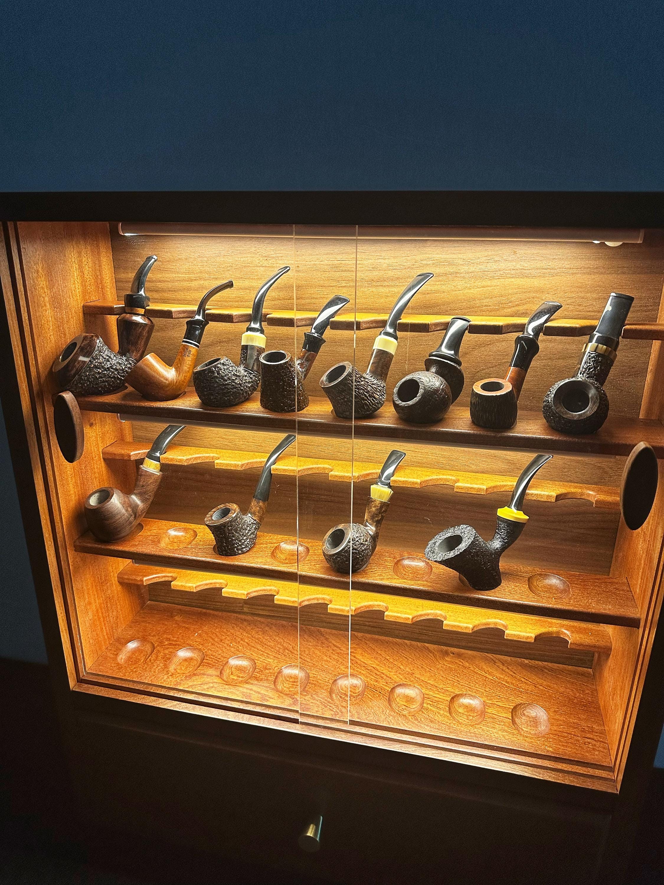 pipe tobacco storage cabinet Tobacco Pipe Cabinet,stand for 24 Tobacco Pipe,equipped With Rechargeable  Sensor Lighting,tobacco Pipe Stand,gift for Husband