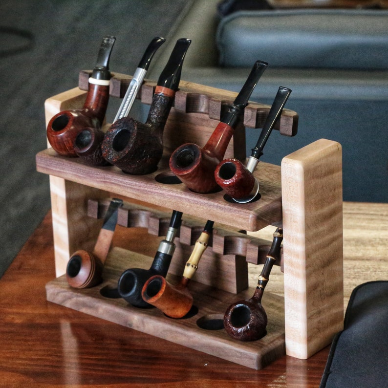 Pipes Rack,stand for 12 PIPES, Black Walnut Wood ,pipe Rack, Smoking