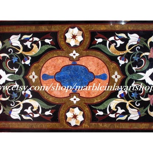 Black Marble Inlay Coffee Table, Rectangle Italian Design Pietra Dura Marble Inlay Table Top / Center Table / Garden Table