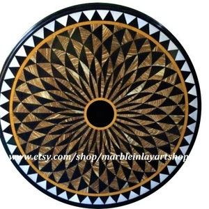 Black Marble Pietra Dura Art Table Top, Marble Inlay Coffee Table