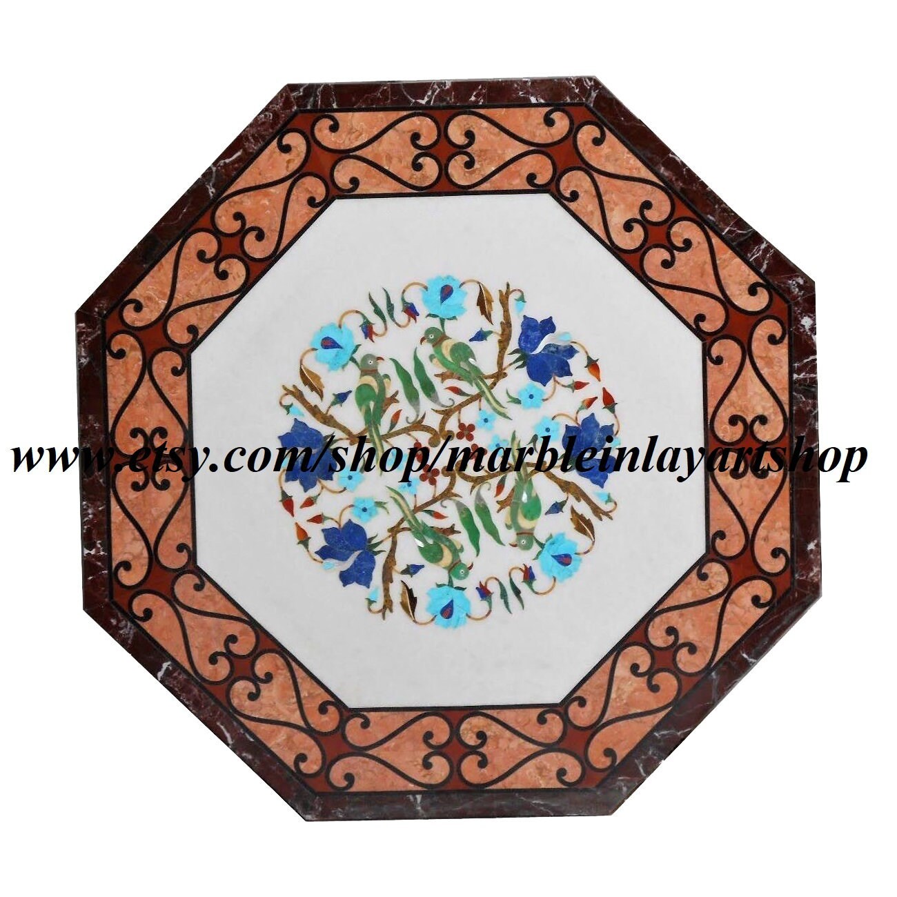 Marble Inlay Center Table Top, Bird Inlay Design Table Top, Floral ...