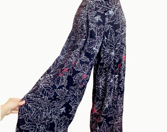 Black floral wide leg pants