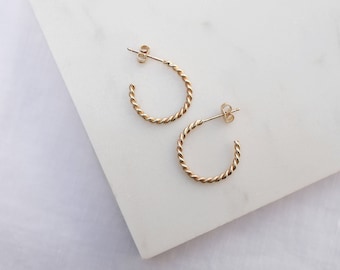 9ct Solid Yellow Gold Twisted Hoops