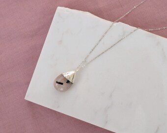 Tourmalinated Quartz – Silver Plated Electroformed Pendant