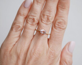 9ct Solid Yellow Gold Morganite Twisted Band Ring