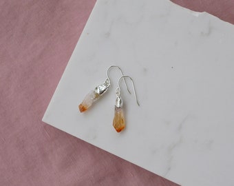 Citrine Rough Points – Silver plated Electroformed Earrings