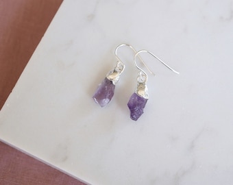 Amethyst Rough Points #2 – Silver plated Electroformed Earrings