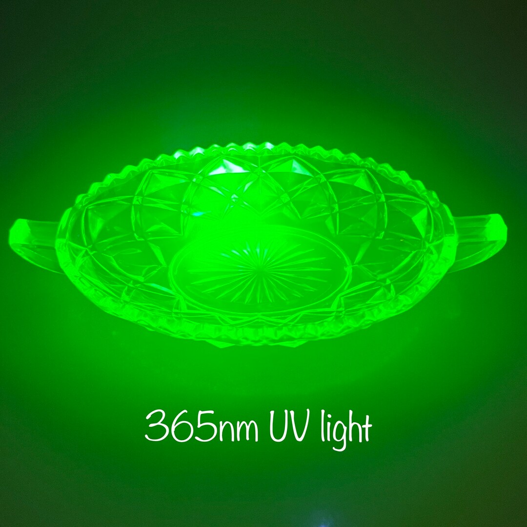 Vintage Sawtooth Uranium Glass Serving Tray / Doublehandled