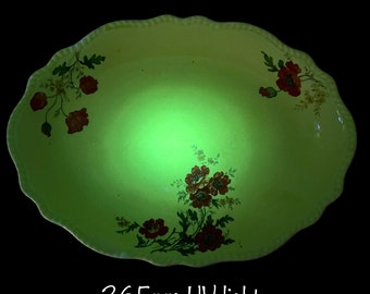 Elegant 11” Vintage Uranium Salt Glaze Serving Dish Platter with Stunning Floral Pattern