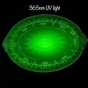 1930’s Vintage 12” Anchor Hocking Ballerina Cameo Uranium Glass Serving Platter Green Depression Glass Plate