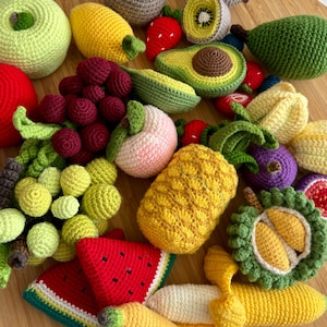 Crochet Fruit Set: Cotton Knitted Food Toys for Pretend Play