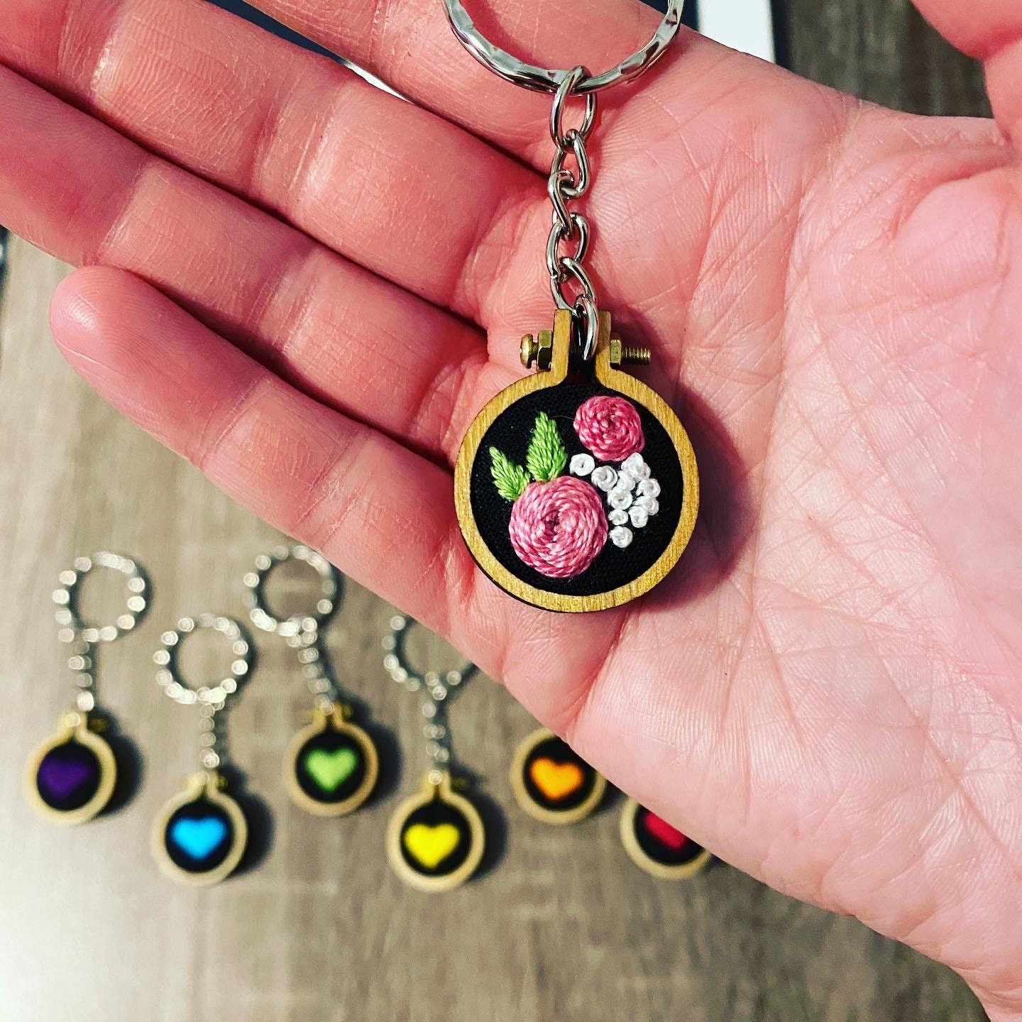 Cute Flower Embroidery Keyring Mini Embroidery Hoop keyring Etsy