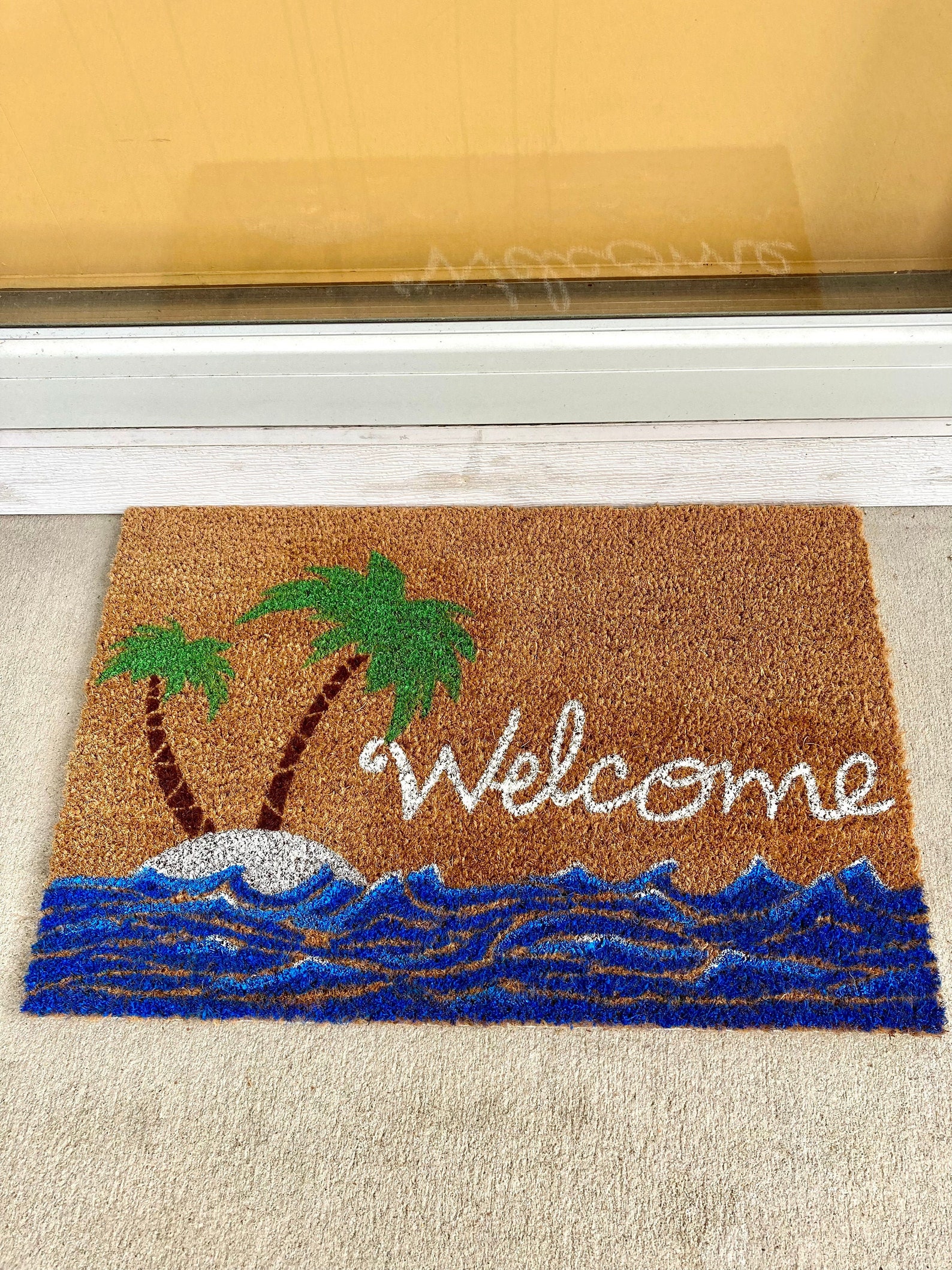 Ocean Waves Palm Tree Beach Sand Coir Doormat Mat Etsy