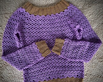 Dahlia Crochet pullover, Jumper Fine merino and silk ~ eco friendly ~ sustainable ~ organic