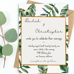 Tropical Leaves - Wedding Invitation Customizable Download Set