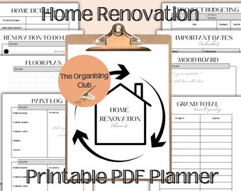 Home Renovation Planner  - Home Project Planner - Home Improvement Printables - DIY Project Planner - PDF Planner - Home Improvement Planner