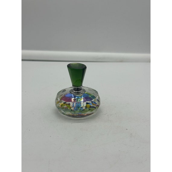 Glass Perfume Bottle Faceted Rainbow Prism Crystal Green Dauber