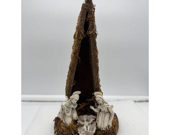 Vintage Nativity Scene Under Wood Creche 11 Inch Christmas Decor